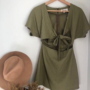 Green Tie Front Mini Dress